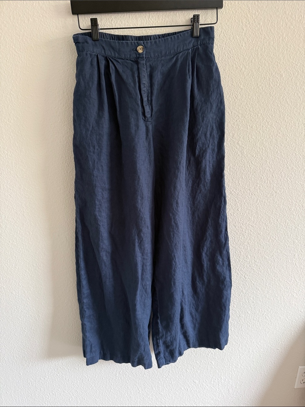 Magaschoni Navy 100% Linen Wide-Leg Trousers Size S